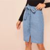 Women Casual Fashion Shift Skirts Blue Solid Zipper Korean Style Skirts - Image 6