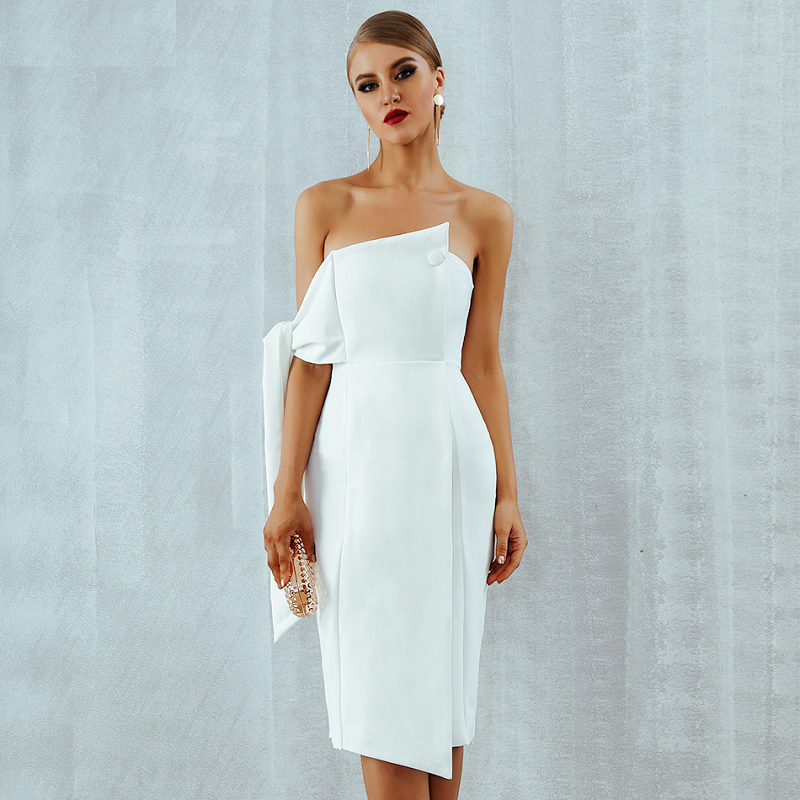 Women Casual Vestidos One Shoulder Button Tassels Club Party Dress