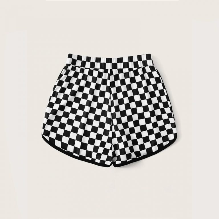Women Checker Print Dolphin Hem Shorts - Image 2