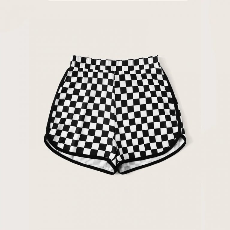 Women Checker Print Dolphin Hem Shorts - Image 4