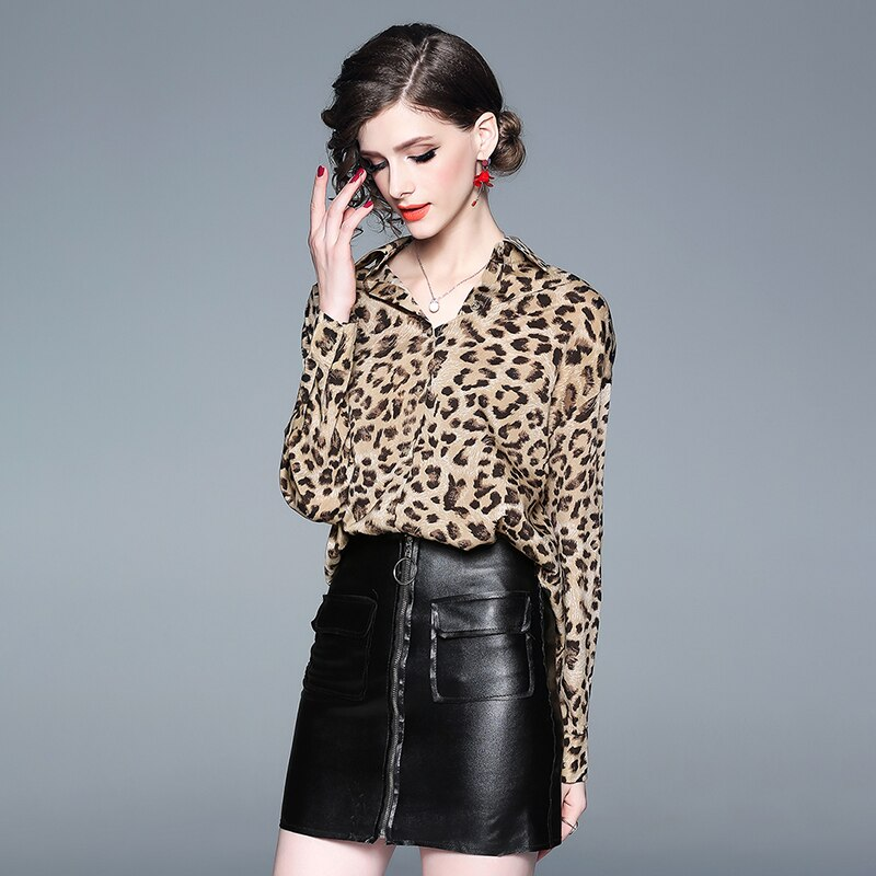 Women Chiffon new Leopard print loose blouse top Elegant Ladies shirt - Image 2