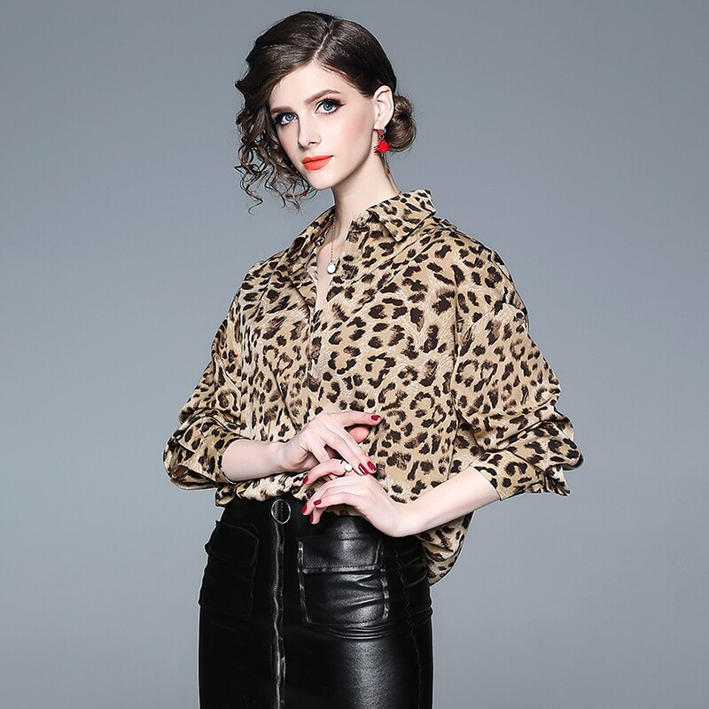 Women Chiffon new Leopard print loose blouse top Elegant Ladies shirt - Image 3