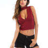 Women Cut Out Plunging Knitted Crop Top - Image 2