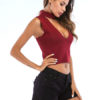 Women Cut Out Plunging Knitted Crop Top - Image 3