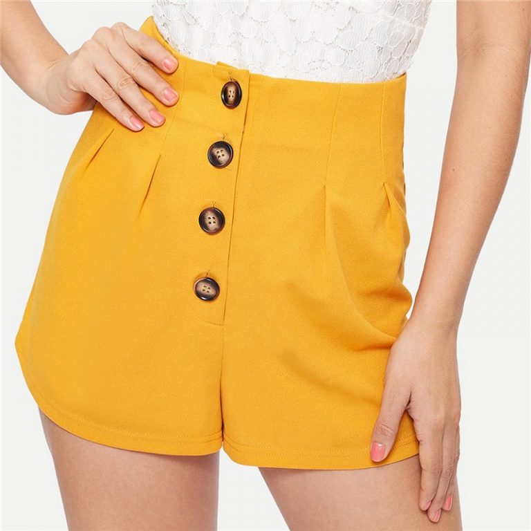 Women Elegant Button Front High Waist Shorts