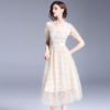 Women Elegant Mesh Chiffon Embroidery Sweet long  party dress