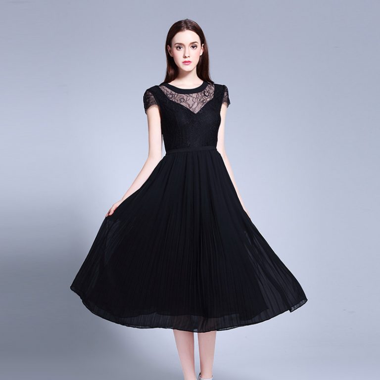 Women Elegant large size lace Chiffon fashion Patchwork dress