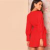 Women Frilled Bishop Sleeve Belted V Neck Short A Line Dress - Image 2