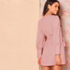 Women Frilled Bishop Sleeve Belted V Neck Short A Line Dress - Image 8