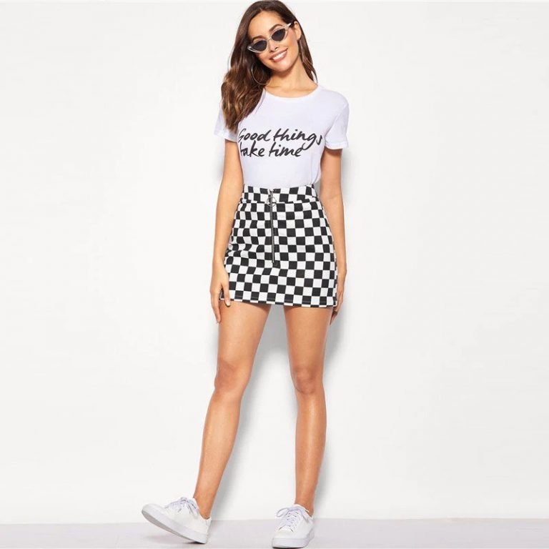 Women Glamorous Bodycon Mid Waist Plaid Skirt - Image 3
