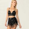 Women Glamorous Exposed Zip Back Fringe Sequin High Waist Shorts - Image 4