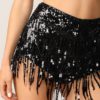 Women Glamorous Exposed Zip Back Fringe Sequin High Waist Shorts - Image 2