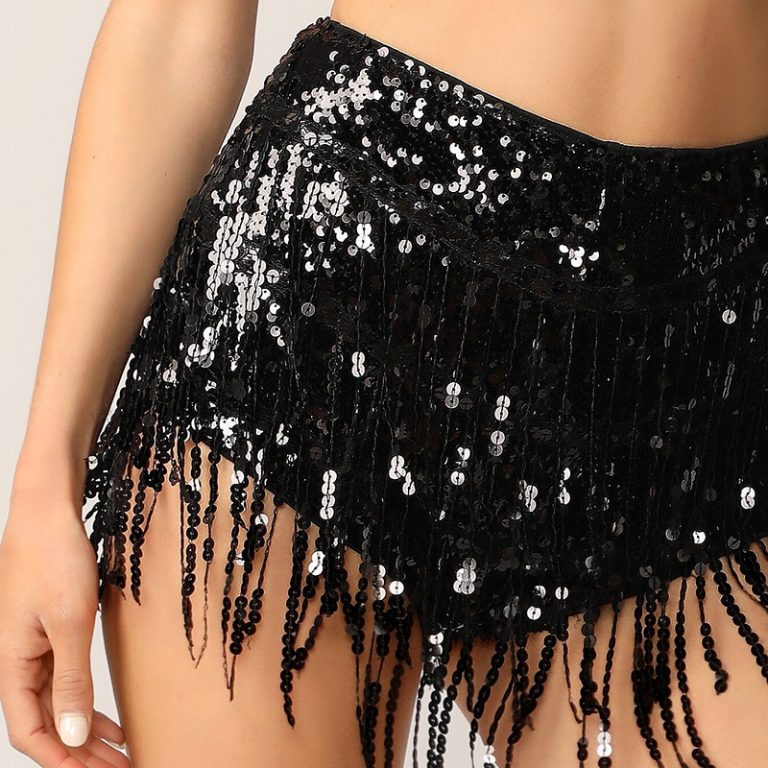 Women Glamorous Exposed Zip Back Fringe Sequin High Waist Shorts - Image 2
