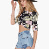 Women Half Sleeves Floral Print Zipper Crop Top - Image 2