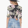 Women Half Sleeves Floral Print Zipper Crop Top - Image 3