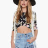 Women Half Sleeves Floral Print Zipper Crop Top - Image 4