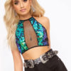 Women Halter Sequins Club Crop Top