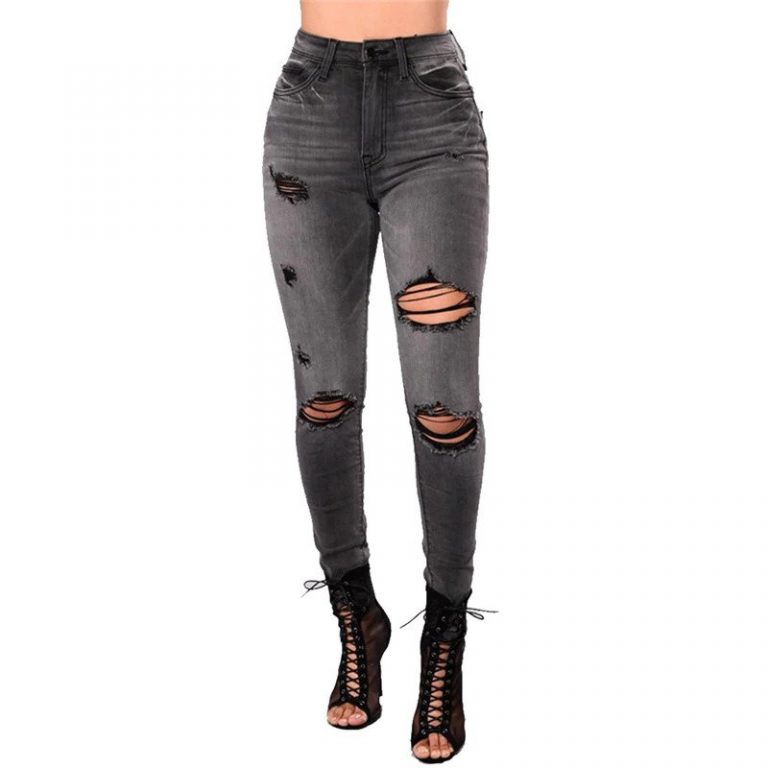 Women High Street Casual Pencil Pants High Waisted Jeans