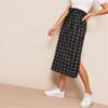 Women High Waist Drawstring Skirt Basic Black Plaid Shift Skirt - Image 3
