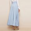 Women High Waist Elegant Blue Solid Zipper Belt A Line Skirt - Image 2