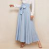Women High Waist Elegant Blue Solid Zipper Belt A Line Skirt - Image 3