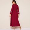 Women High Waist Lantern Sleeve Floral Embroidered Dress - Image 2