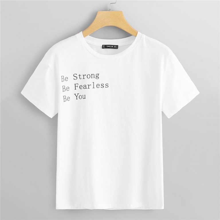 Women Highstreet White Rolled Up Sleeve Be Fearless Print Pullovers Tee - Image 2