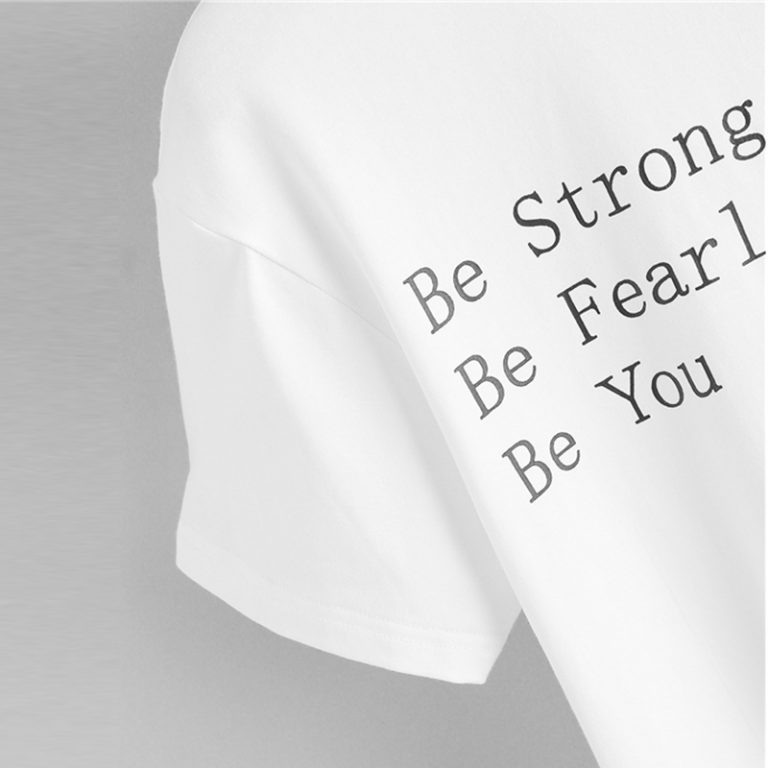 Women Highstreet White Rolled Up Sleeve Be Fearless Print Pullovers Tee - Image 4
