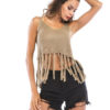 Women Knitted Tassel V Neck Sexy Crop Top