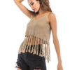 Women Knitted Tassel V Neck Sexy Crop Top - Image 2