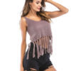 Women Knitted Tassel V Neck Sexy Crop Top - Image 5