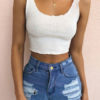 Women Knitted U Neck Crop Top