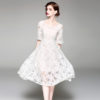 Women Lace Print Hollow Out short Dress  Holiday Party Dress