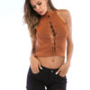 Women Lace Up Sleeveless Knitted Crop Top - Image 2