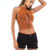 Women Lace Up Sleeveless Knitted Crop Top - Image 3