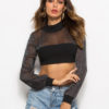 Women Long Sleeve Cut Out Lace Up Crop Top