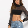 Women Long Sleeve Cut Out Lace Up Crop Top - Image 4