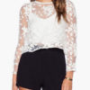 Women Long Sleeves Embroidered Semi-Sheer Crop Top