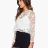 Women Long Sleeves Embroidered Semi-Sheer Crop Top - Image 2