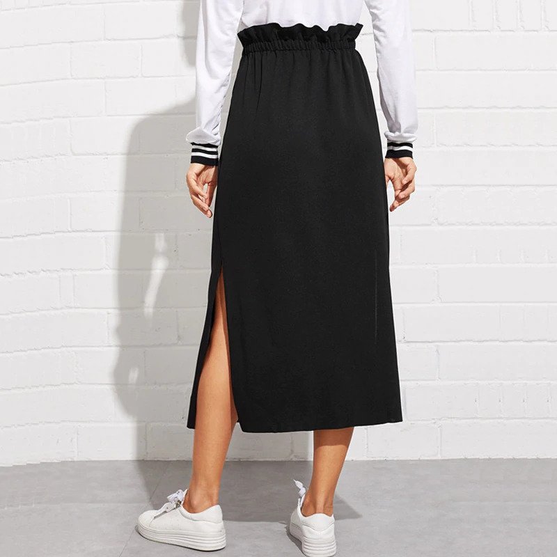 Women Maxi Skirt High Waist Belted Split Hem Midi Skirt - Image 2