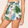Women Paper bag Waist Tropical Print Shorts