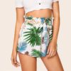 Women Paper bag Waist Tropical Print Shorts - Image 2