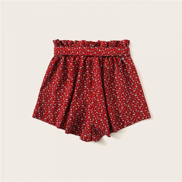 Women Paperbag Waist Slant Pocket Ditsy Floral Shorts - Image 5