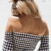 Women Plaid Off The Shoulder Short Sleeve Crop Top - Image 2
