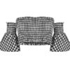Women Plaid Off The Shoulder Short Sleeve Crop Top - Image 3
