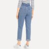 Women Plain Pocket Zipper Elastic Waist Casual Pants Trousers - Image 2