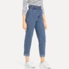Women Plain Pocket Zipper Elastic Waist Casual Pants Trousers - Image 5