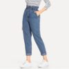 Women Plain Pocket Zipper Elastic Waist Casual Pants Trousers - Image 7