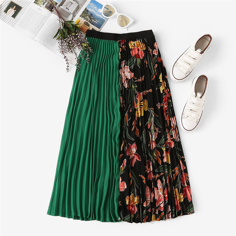 Women Pleated Fashion Polyester Clothing Elastic Waist Skirt - Image 6