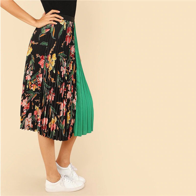 Women Pleated Fashion Polyester Clothing Elastic Waist Skirt - Image 2